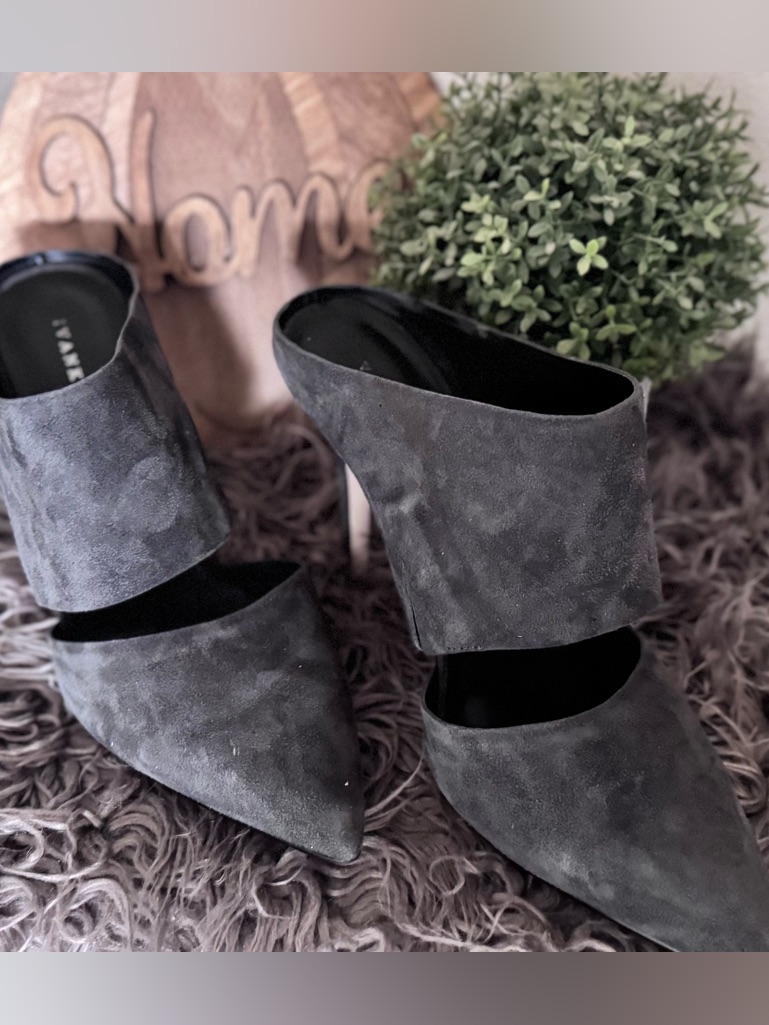 Ivanka Trump Black Suede Open-Toe Mules